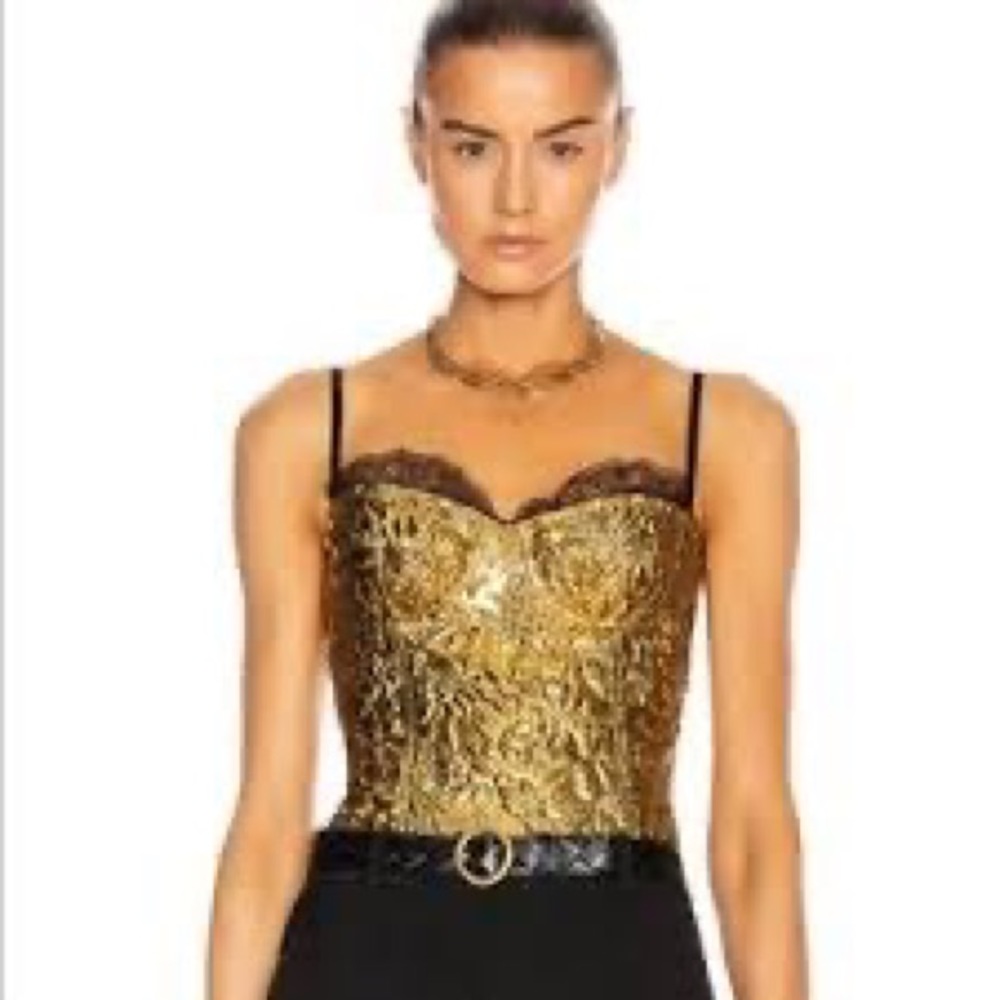 DUNDAS gold bustier corset top with lace trim